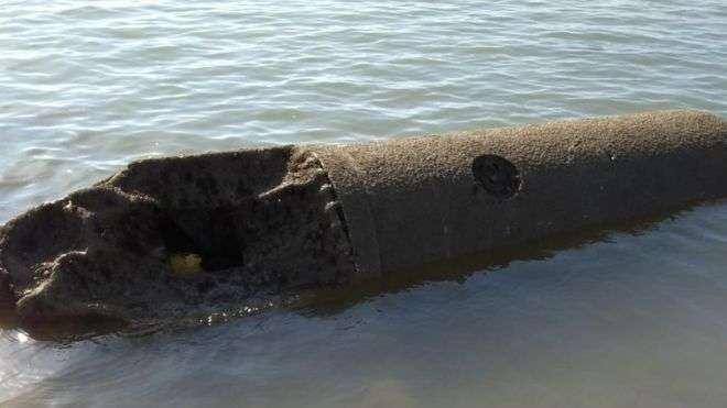 WWII German sea mine which washed up at sea near Bognor Regis.