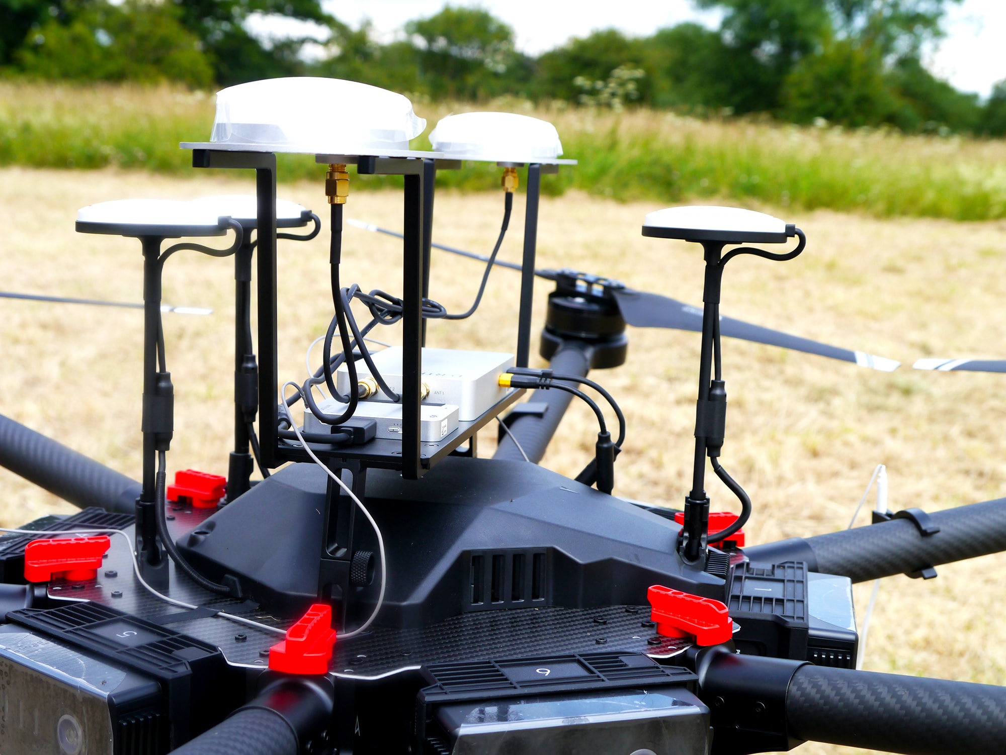 Close-up image of the sensors used on 1st Line Defence's new Drone / Aerial UXO Survey System.
