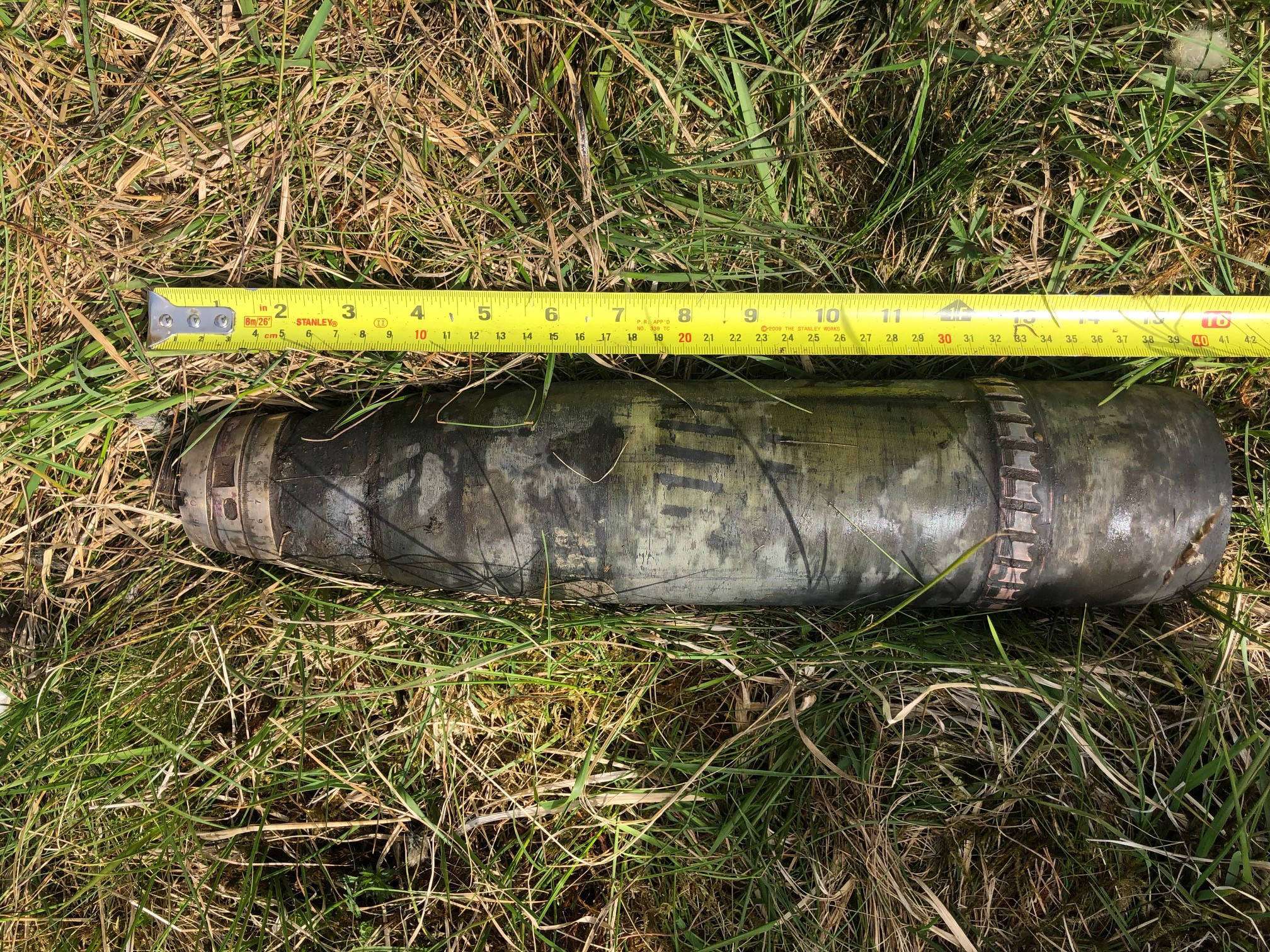 25lb smoke projectile which was discovered on a Scottish wind farm development by 1st Line Defence.