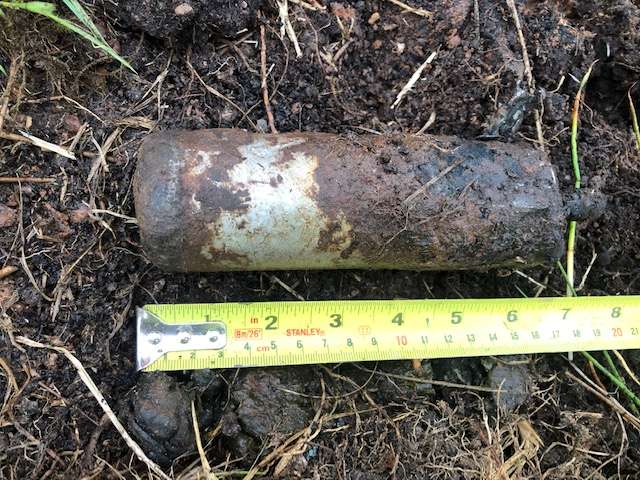 2-inch WWII-era mortar round which was discovered on a Scottish wind farm project by 1st Line Defence.