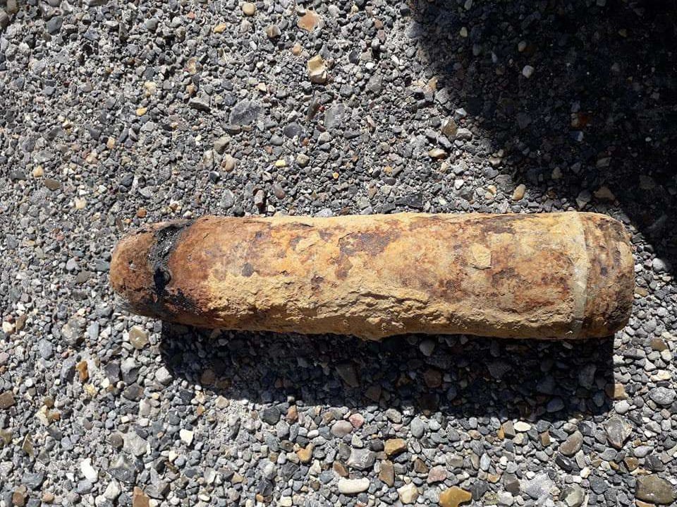 Unexploded mustard gas projectile which was discovered in Belgium following reports of serious injuries caused to a Belgian civilian.