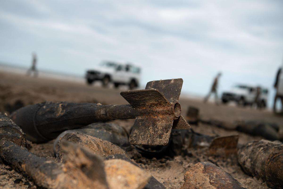 Corroded unexploded ordnance which were discovered on the beach at Cowden Sands in Yorkshire. Image source: Gazette & Herald
