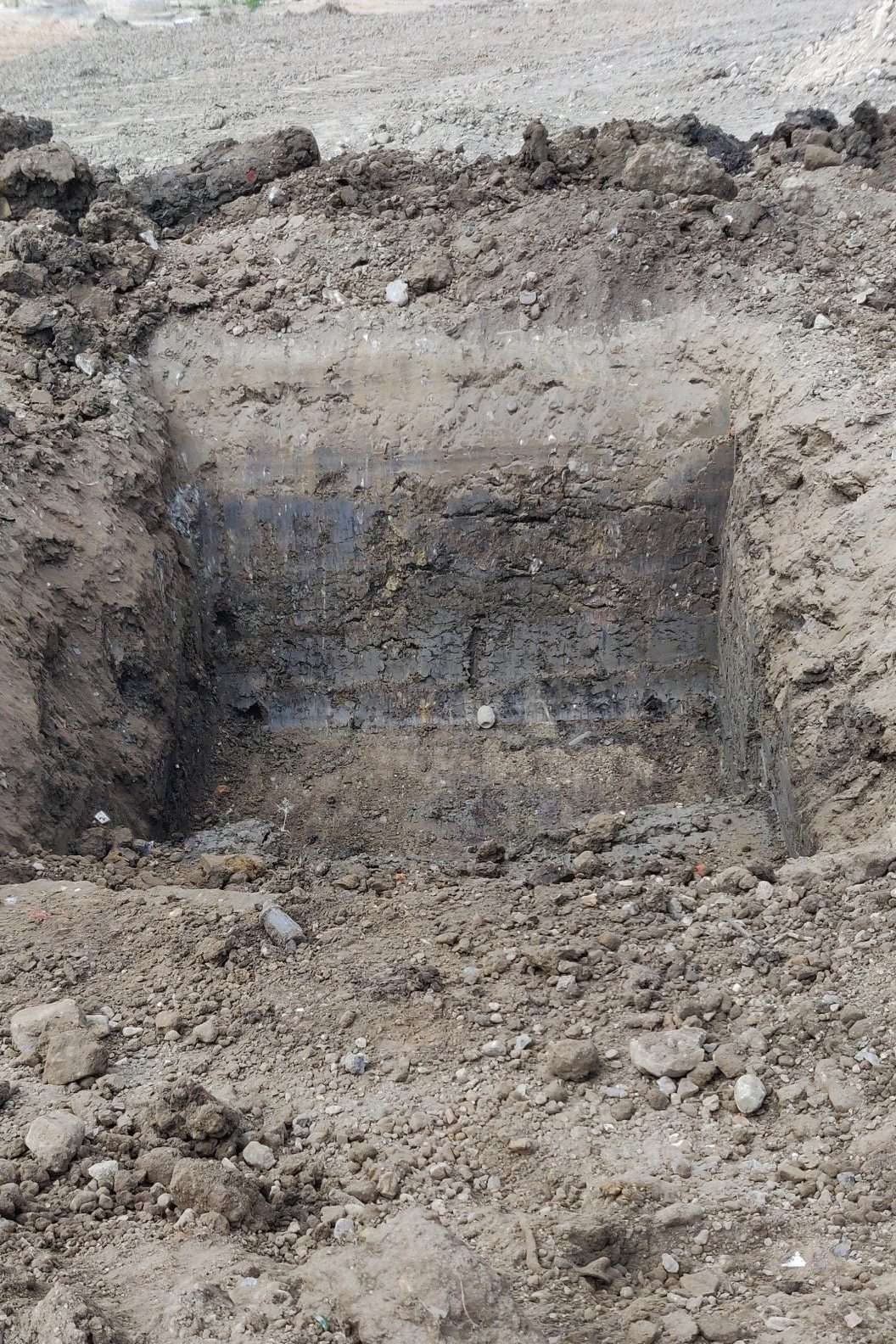 Digging area where a No. 36 WWII Grenade was discovered by 1st Line Defence during support works on a residential development in Kent.