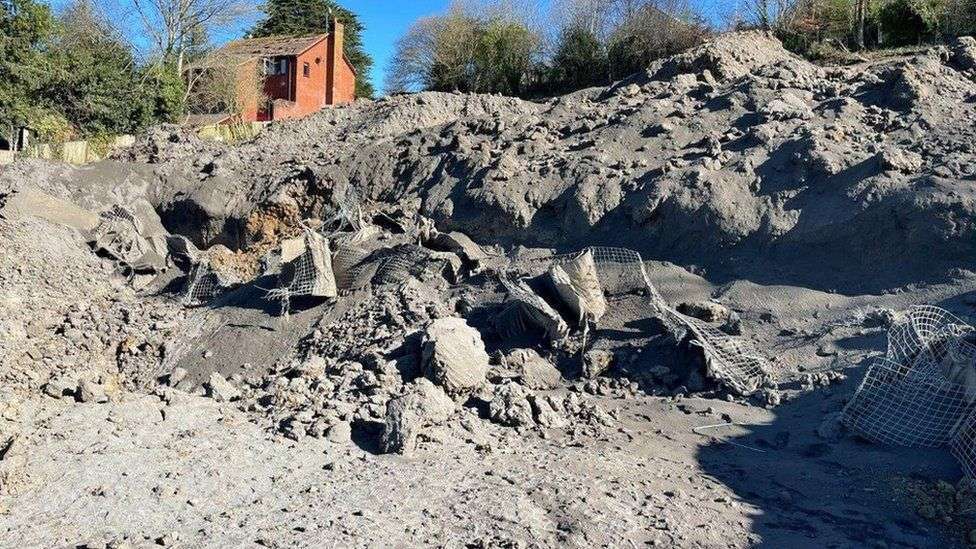 Large crater caused following detonation of the 1,000kg WWII German Bomb discovered in Exeter. Image source: Ministry of Defence/PA Wire via BBC News.
