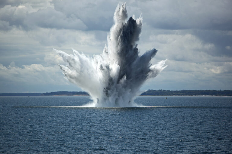 Image of Unexploded Ordnance (UXO) detonated by high order in the marine environment