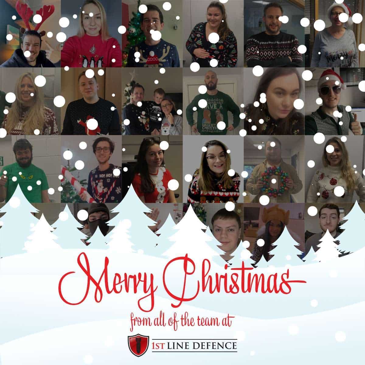 1st Line Defence Team wearing Festive Jumpers for our Christmas Campaign in 2020.