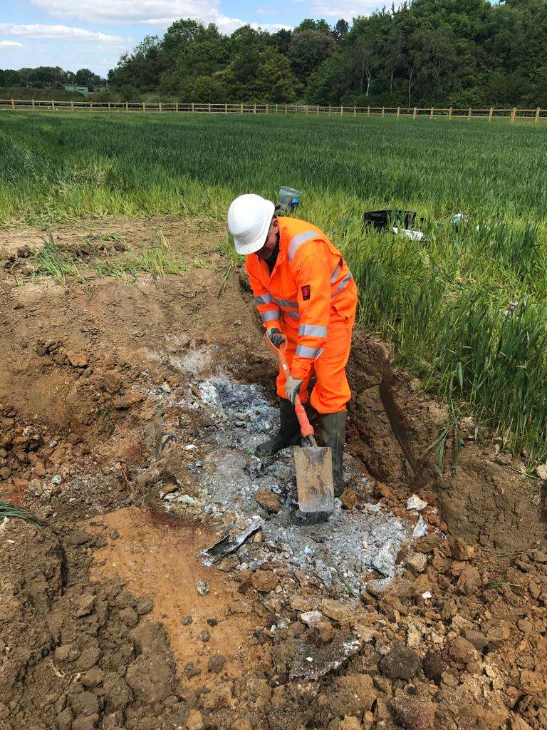 WWII 1kg German Incendiary Bomb being recovered from Hampshire, UK.