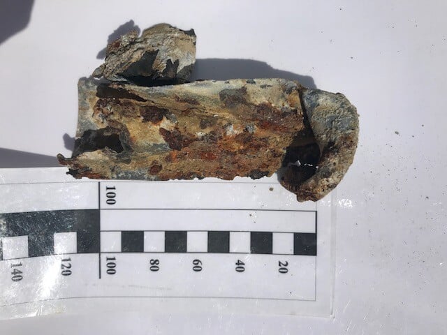 WWII 1kg German Incendiary Bomb on a scale which was found in Hampshire, UK.