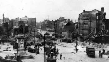 Damage caused to Queen Victoria Square in central Hull after WWII bombing raids