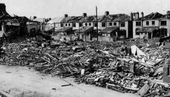 Damage caused on St Agne Road in Cardiff during a bombing raid in WWII
