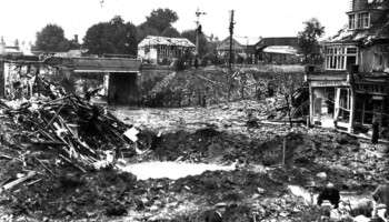 Bomb damage caused to Bridge Road in Woolston, Southampton in WWII