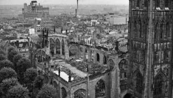 Coventry Cathedral after a bombing raid during WWII
