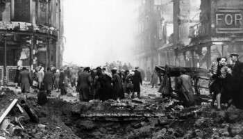Damage caused to Sheffield City Centre following a bombing raid December 13, 1940