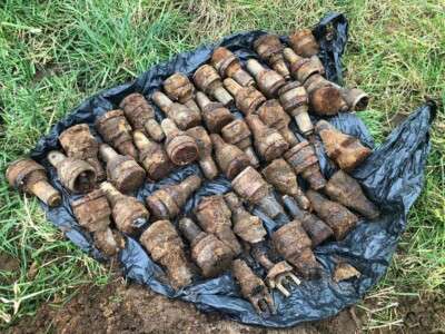 Image showing Bomb tail pistols recovered during ground remediation works at Full Sutton in Yorkshire.