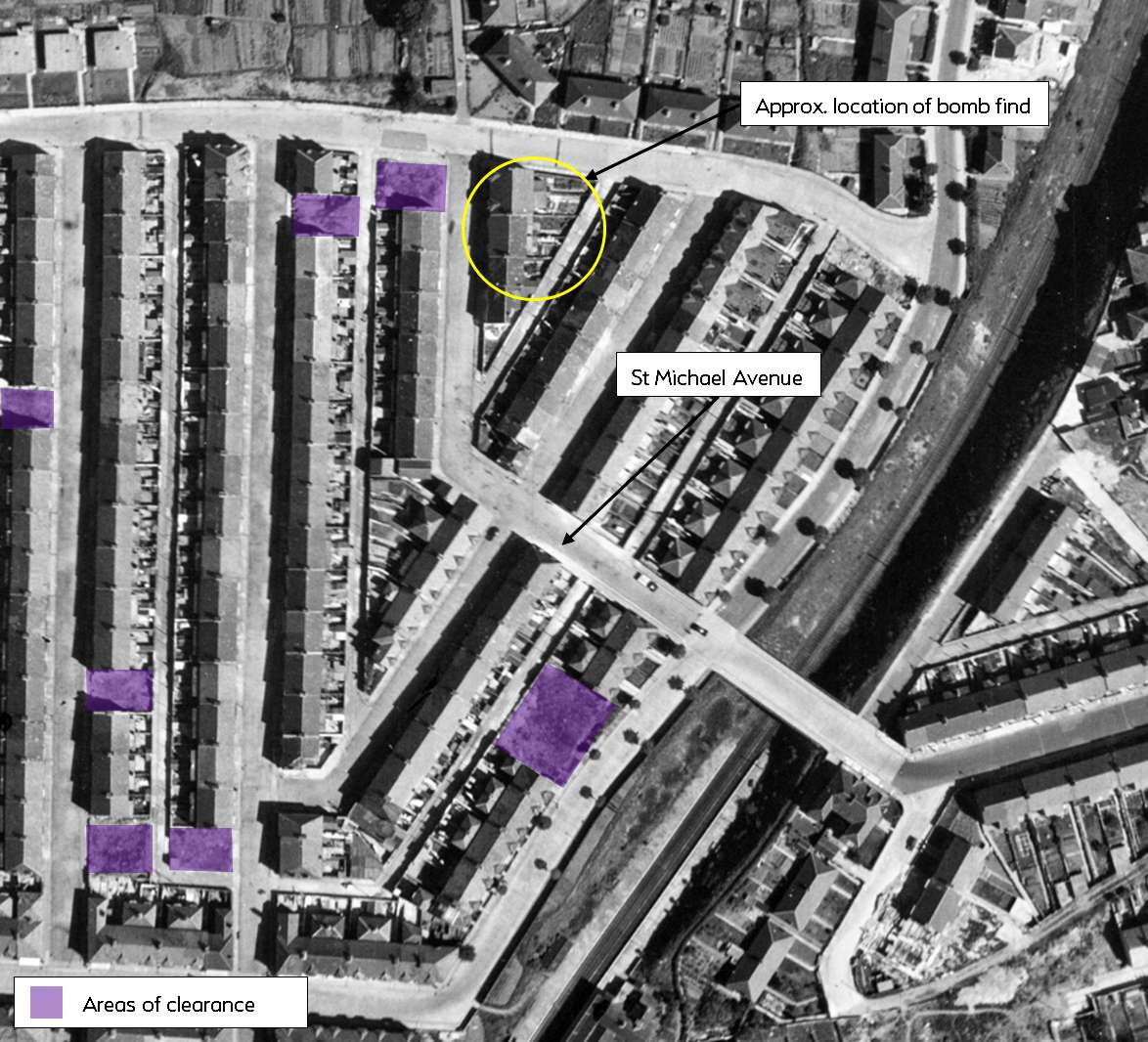 RAF Aerial Photography from 1947 of clearance areas resulting from bombing on and around St Michael Avenue in Keyham, Plymouth. (Image credit: Historic England)