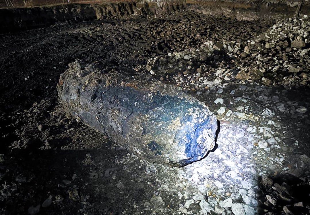 1,000lb unexploded British bomb that was discovered by SNCF driver Fabie Villedieu in Paris.