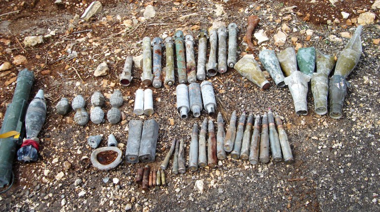 Assortment of items of UXO which were discovered by 1st Line Defence