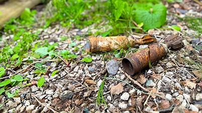 Couple of unexploded 2-inch mortars discovered on a site in the UK by 1st Line Defence